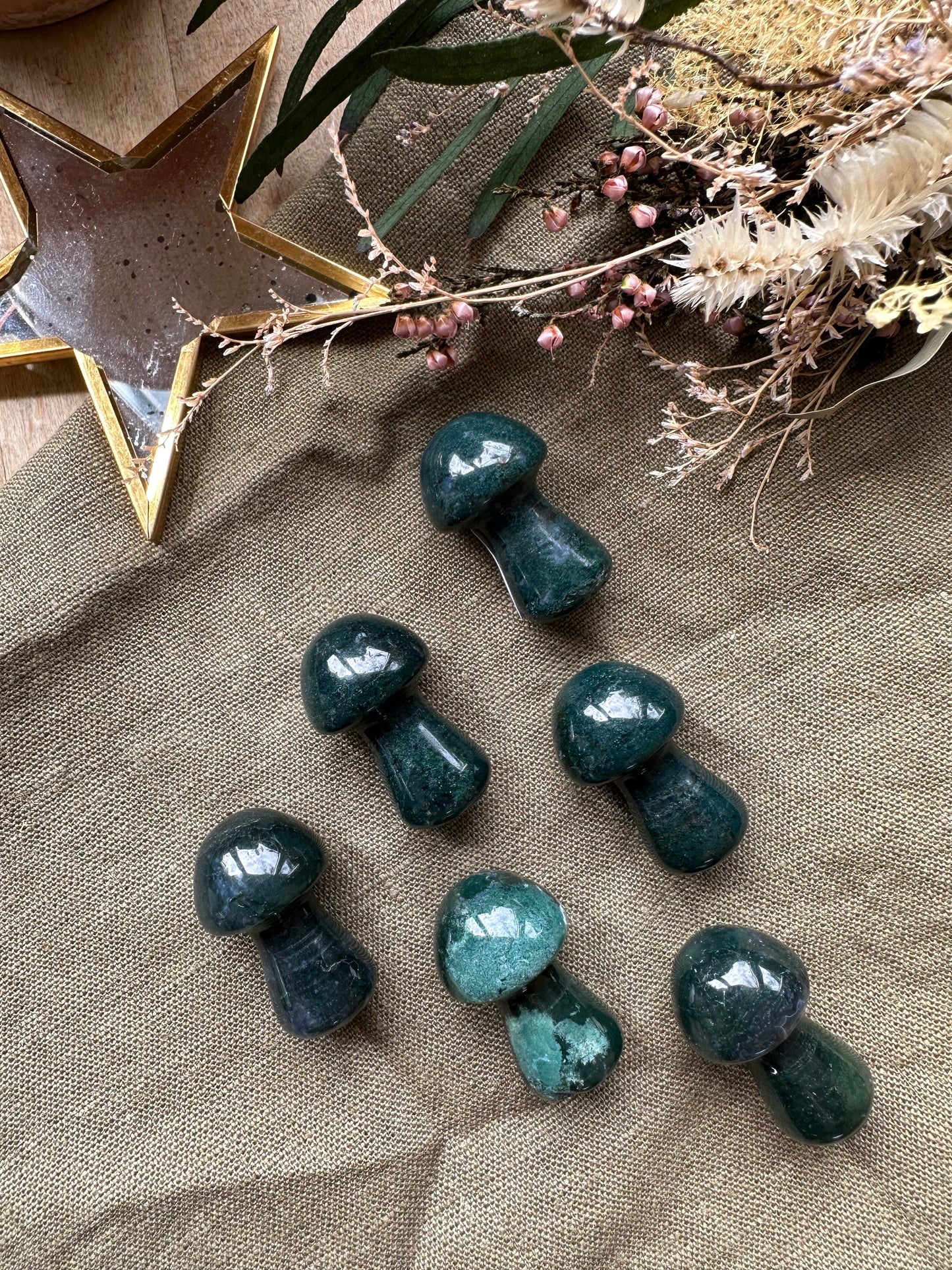 Green Moss Agate Mushroom